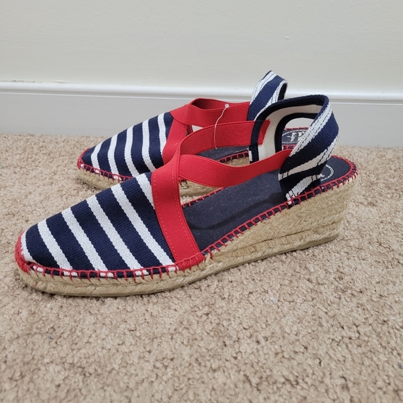 Toni Pons Tarbes Nautical Blue Red Espadrille Wedge Slingback Sandal 42 / US 11 - Picture 6 of 10